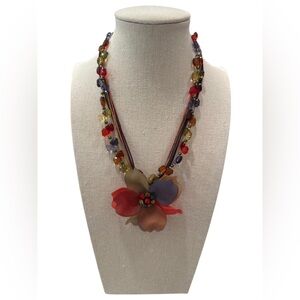Colorful Lucite Flower Necklace & Earrings Set 19”
